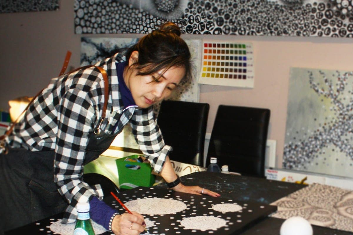 Artist Sarah Shinhyo Kim at her studio.