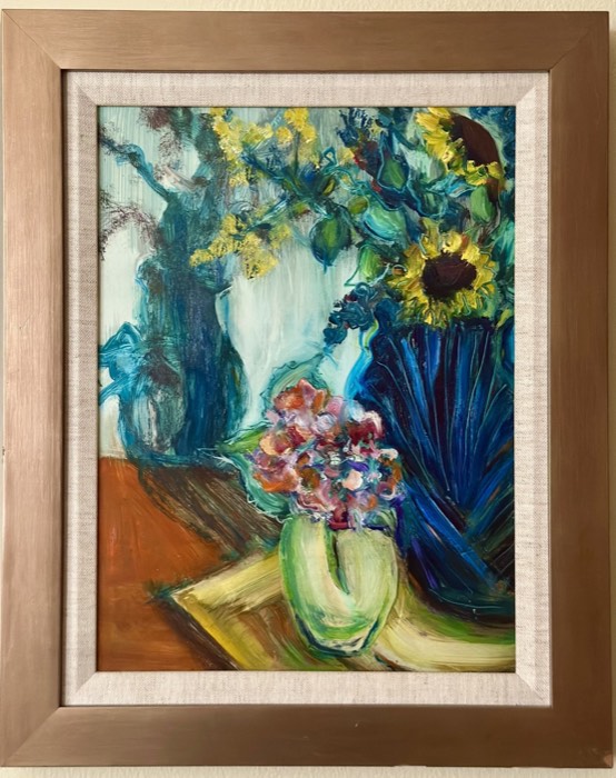 Blue Vase Sunflowers with Hydrangers