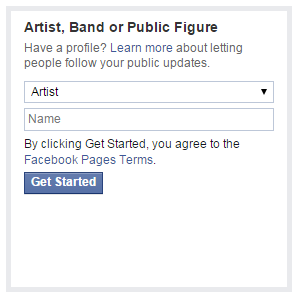 Artist, band or public figure selection on Facebook