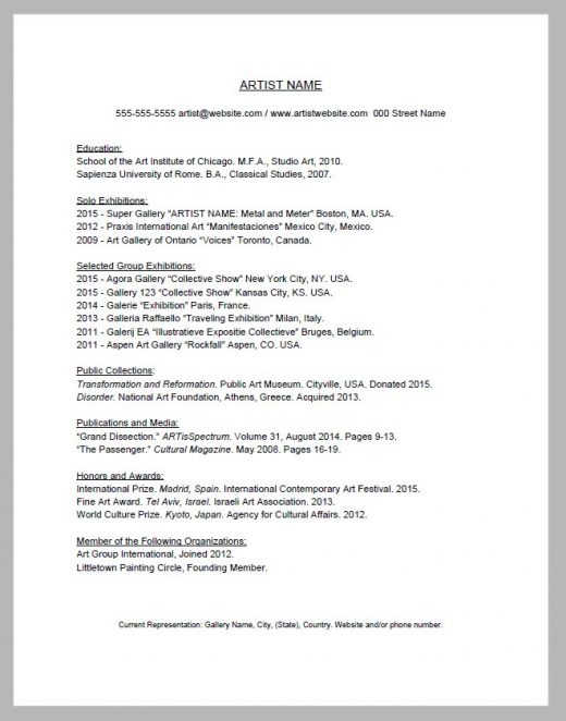 A example of an artist CV