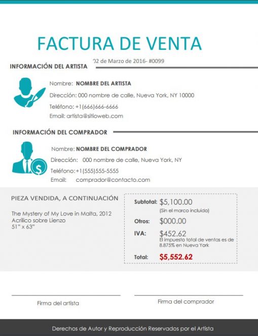 Documentando la venta de su obra de arte