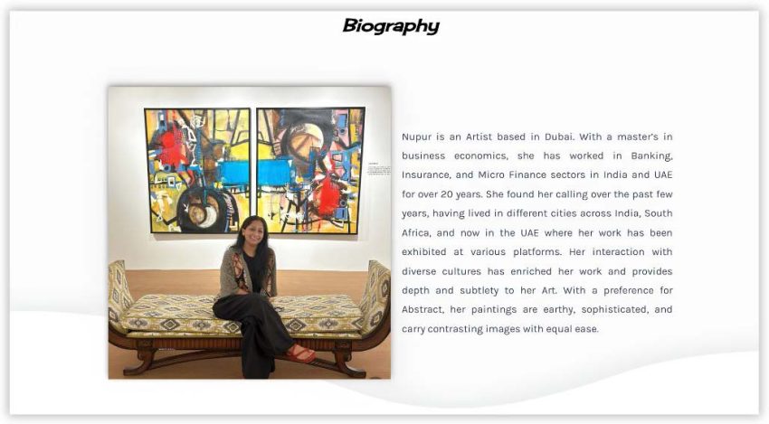 Artist bio example of Nupur Jha