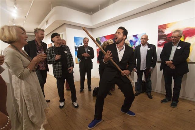 Jimmy James Kouratoras's mixed media work is inspired by local Maori culture. Knowing that New York audiences wouldn't be very familiar with it, he brought a bit of Maori culture from New Zealand to Chelsea with a live demonstration of a cultural tea.