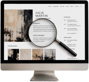Artist profile with biography and statement optimized for digital discoverability.