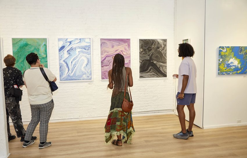 Cohesive abstract artworks displayed together at AGI Fine Art's Bodhi+Sky exhibition