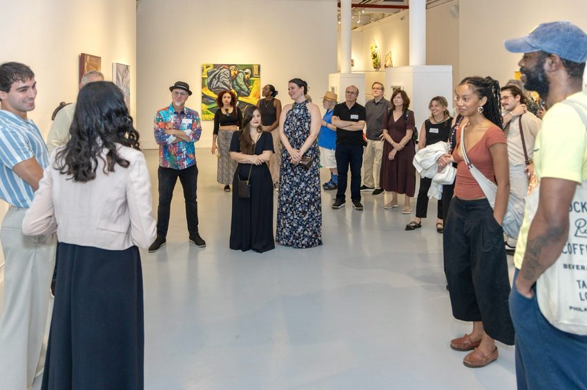 Artists, gallery staff, and visitors gathered inside Agora Gallery before the 40th Chelsea International Fine Art Competition exhibition opening.