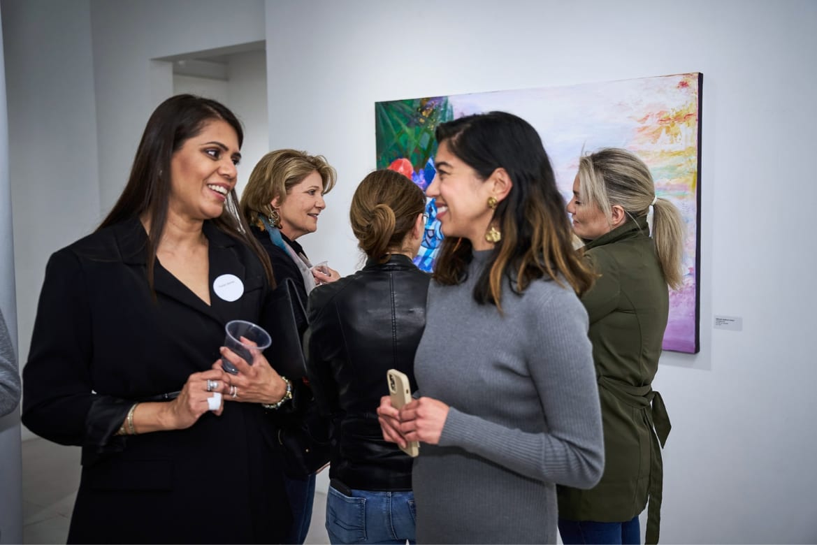 Agora Gallery's Director in conversation with artist Pankti Mehta at the New York, I Love You opening reception.